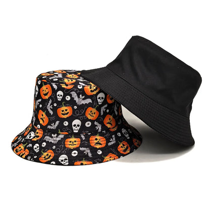 Halloween Bucket Hat Black Orange Pumpkin Jack O Lantern Spooky Party Cosplay Decoration Panama Hat
