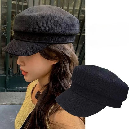 Linen Beret Hat Women French Style Spring Summer Flat Top Plain Beret Caps