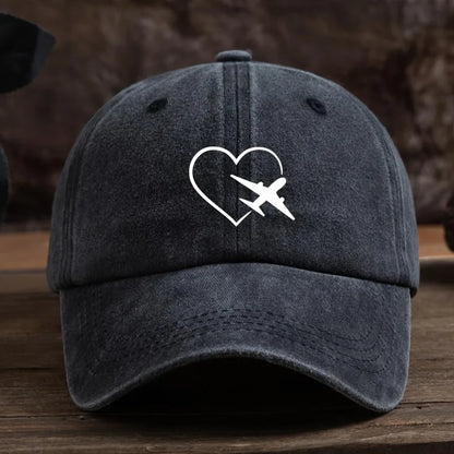 Fashionable Unisex Baseball Cap with Fun Heart-Shaped Airplane Print Perfect for Outdoor Travel