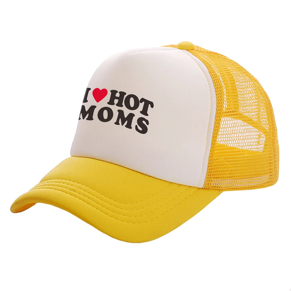 I Love Hot Moms Men Funny Humor Hat Baseball Cap Cool Summer Unisex Mesh Net Caps