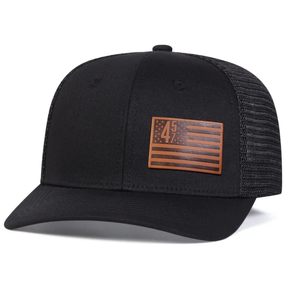 Unisex Brown American Flag 457 Leather Label Baseball Net Caps