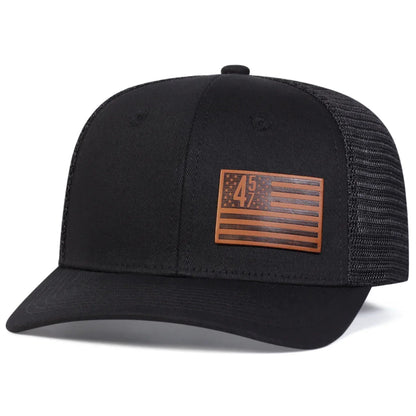 Unisex Brown American Flag 457 Leather Label Baseball Net Caps