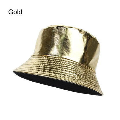 Faux Leather Bucket Hat Women Reversible PU Leather Sun Hat
