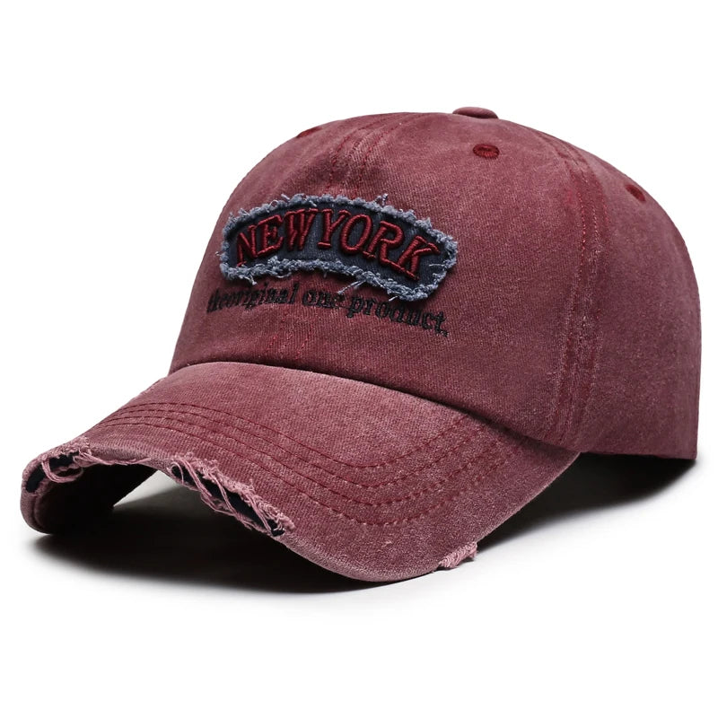 Vintage Distressed Hole Embroidery Letter Denim Baseball Cap