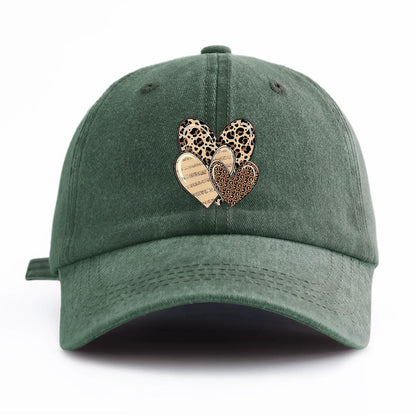 Leopard Heart Print Washed Baseball Cap