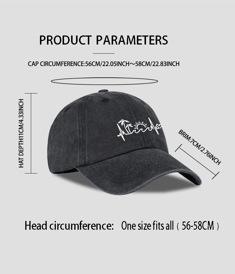 Vintage Washed Palm Tree Sunset Graphic Baseball Cap Adjustable Casual Hat For Daily Travel Beach