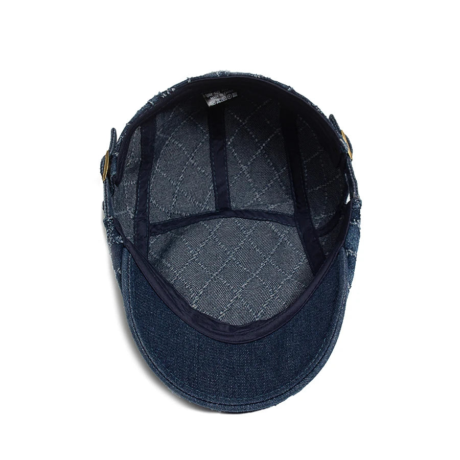 Denim Plaid Vintage Men Berets Washed Cotton Women's Beret Retro