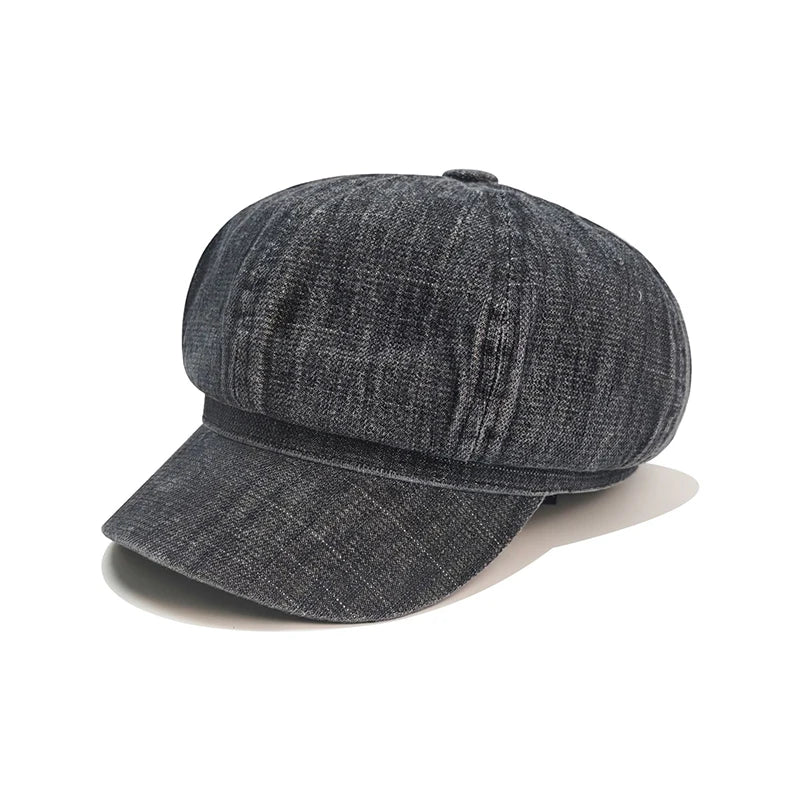 Women Vintage Washed Denim Octagonal Hat