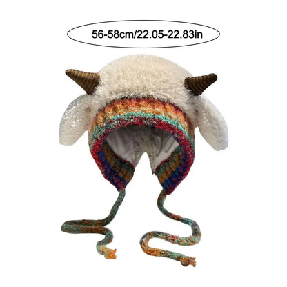 Cute Thick Plush Knitted Hat Girls Winter Warm Ear Protection Beanies Hat