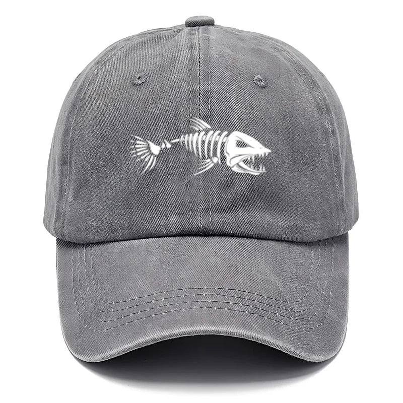 Customize Fish Bone Print Vintage Washed Cotton Baseball Cap