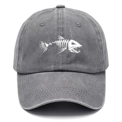 Customize Fish Bone Print Vintage Washed Cotton Baseball Cap