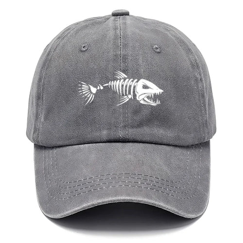 Customize Fish Bone Print Vintage Washed Cotton Baseball Cap