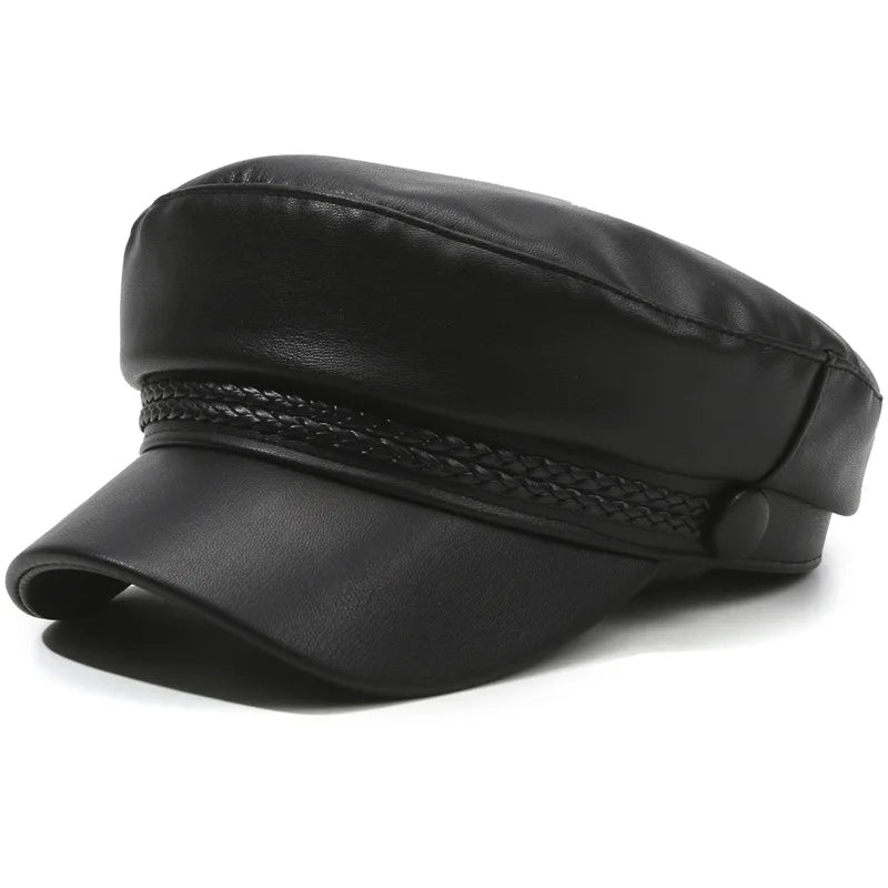 Spring And Autumn Versatile Beret Retro Flat Top Visor Small Face Black Painter Hat