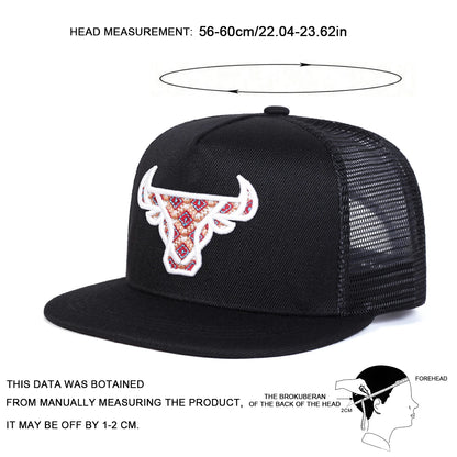 Unisex Ox Head Embroidery Hip Hop Net Hats Outdoor Adjustable Casual Baseball Caps Sunscreen Hat Cap
