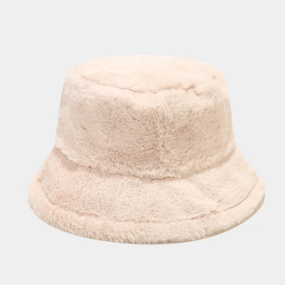 Faux Rabbit Fur Bucket Hat Lady Winter Warm Soft Panama Hat