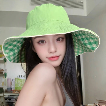 Korean Checkered Strap Fisherman's Hat