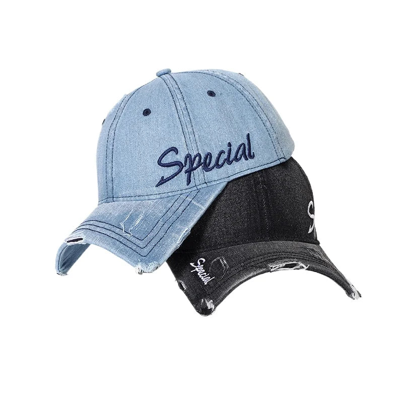 American Vintage Distressed Ripped Denim Baseball Cap