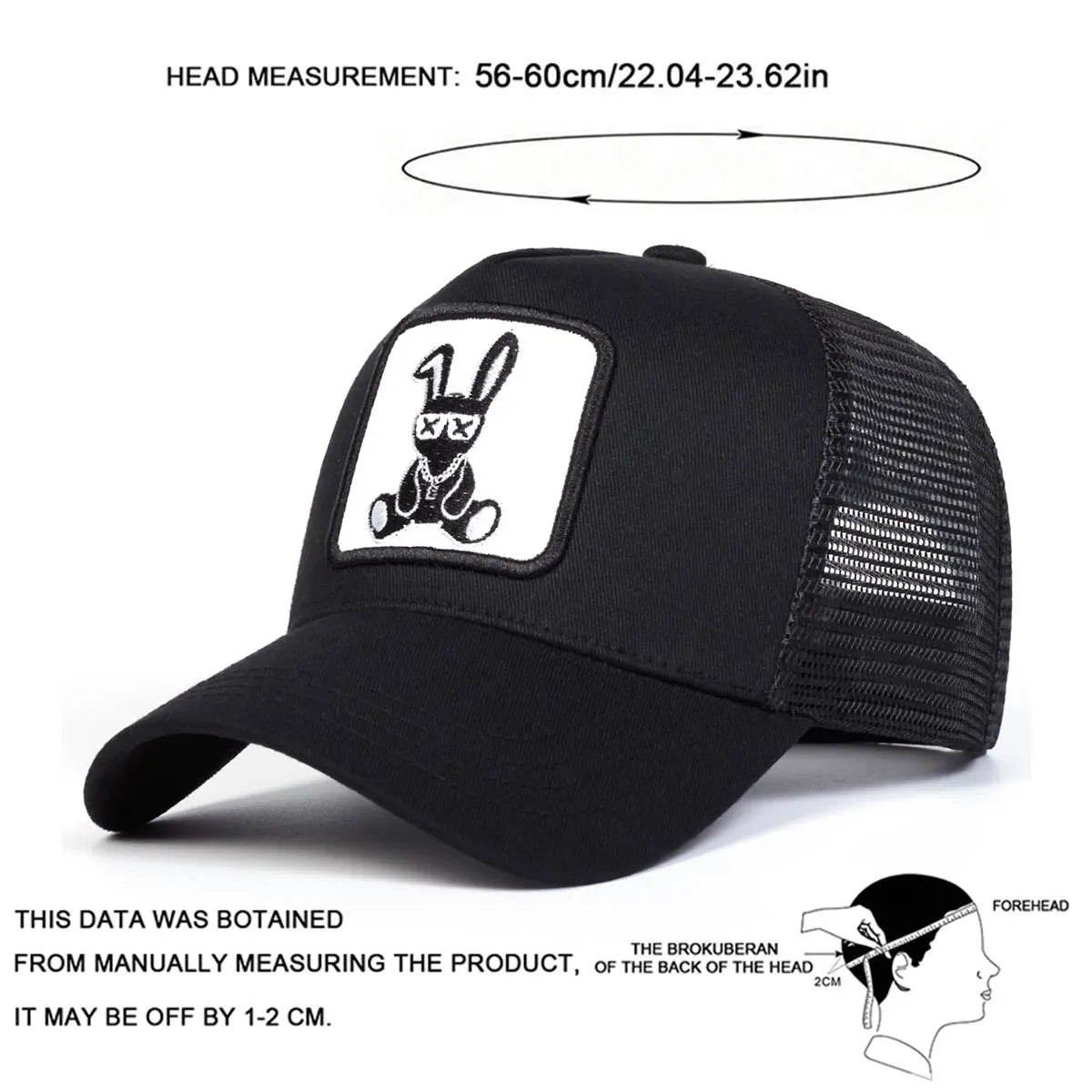 Unisex Cartoon Rabbit Embroidery Baseball Net Caps Spring and Summer