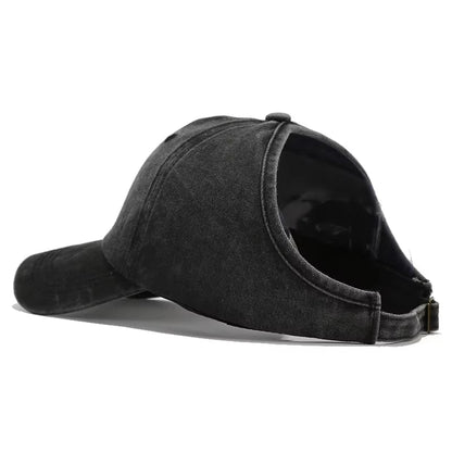 Retro Washed Little Heart Embroidered Ponytail Baseball Cap