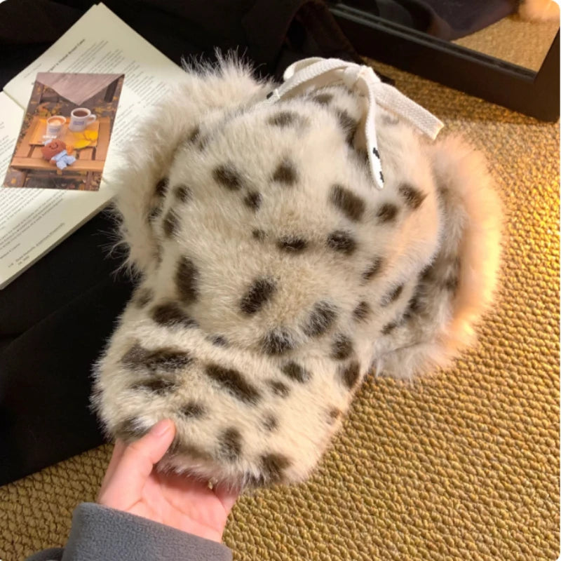 Korean Leopard Print Plush Hat