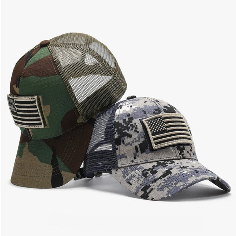 Camouflage Adjustable Breathable Sticker Embroidery Baseball Cap Mesh Hat Outdoor Sunscreen Cap ﻿