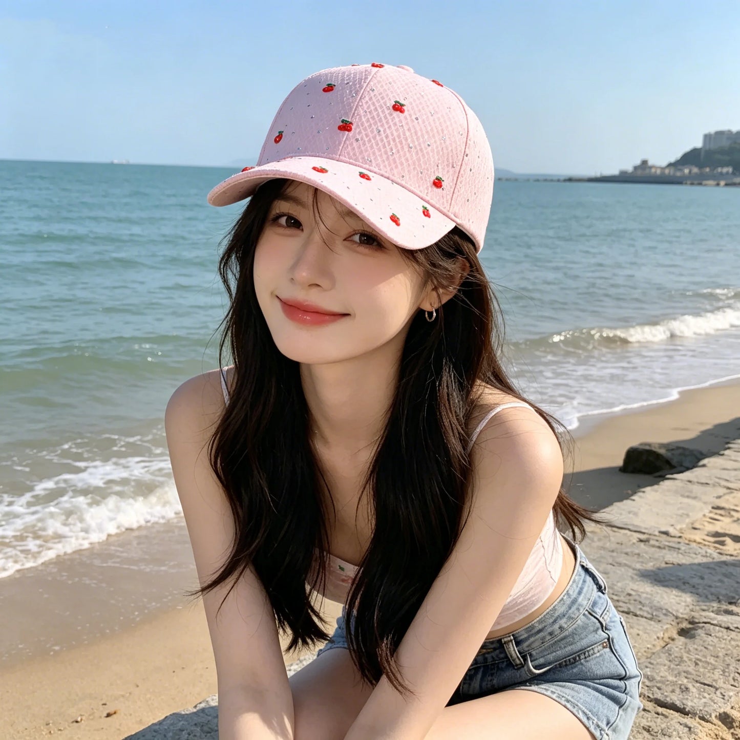 Mesh-Like Rhinestone Baseball Cap