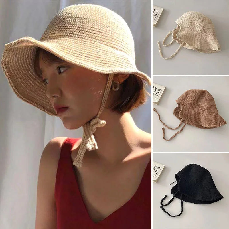 Summer Straw Sun Hat Women Japanese Cute Strap Cap