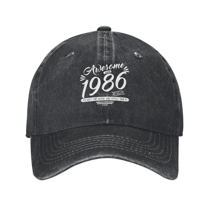 Unisex Vintage 1986 Birthday Year 40 years old  Printed Hats Vintage Distressed Denim  Baseball Cap