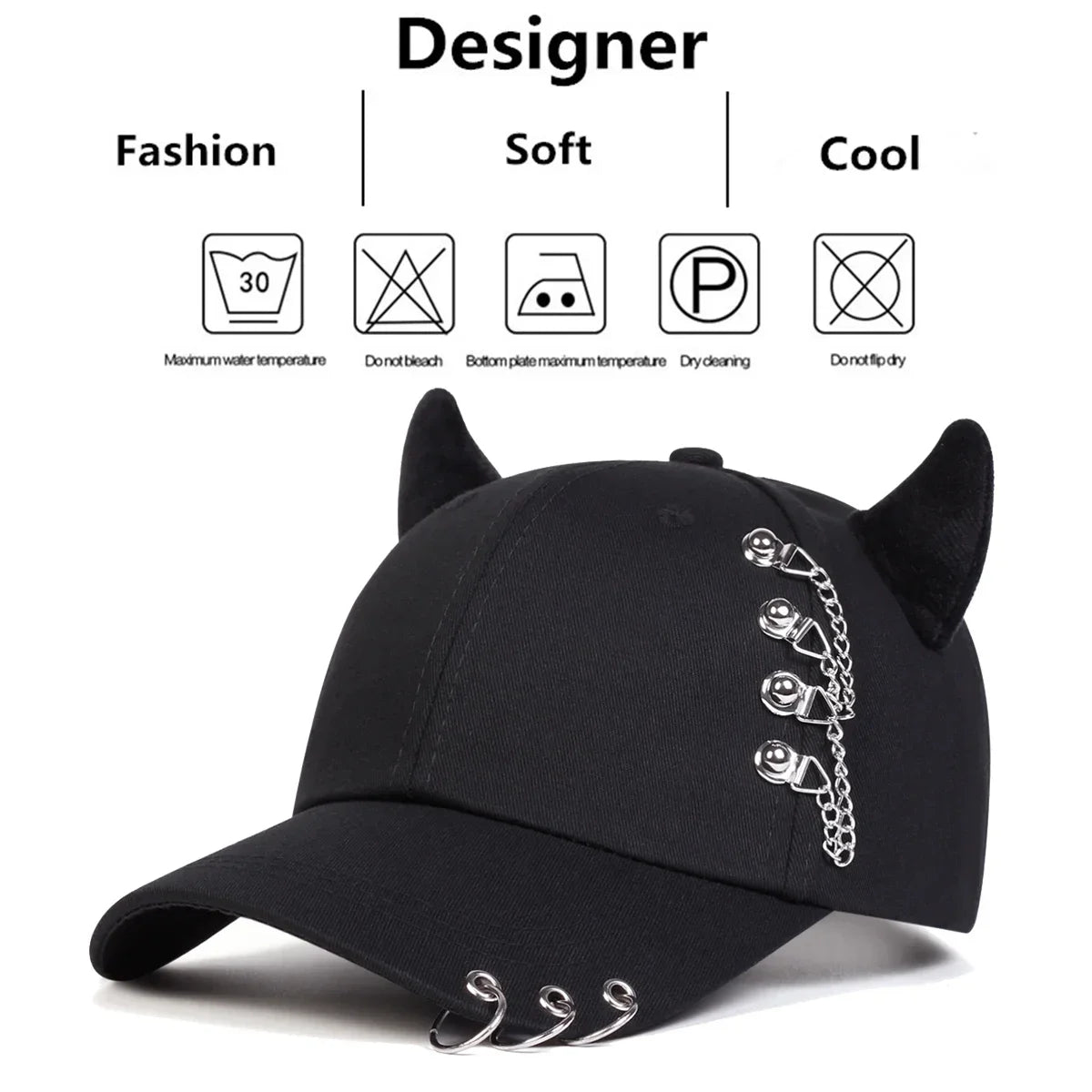 Unisex Circular Lron Ring Cow Horn Personality Baseball Caps Spring Autumn