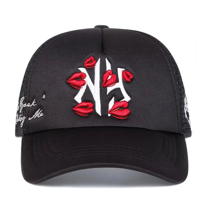 Net Hat NY Lipprint Embroidery Street Hip Hop HatBaseball Hat Unisex