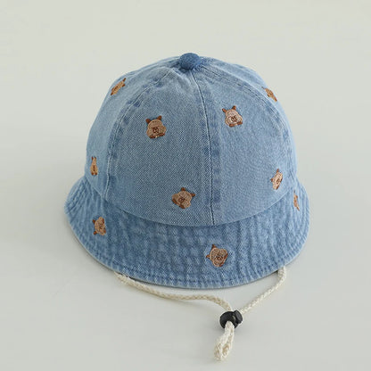 Cherry Embroided Jeans Fisherman Hat for Child 2-6Y Bucket Hat for Children Cotton Jeans