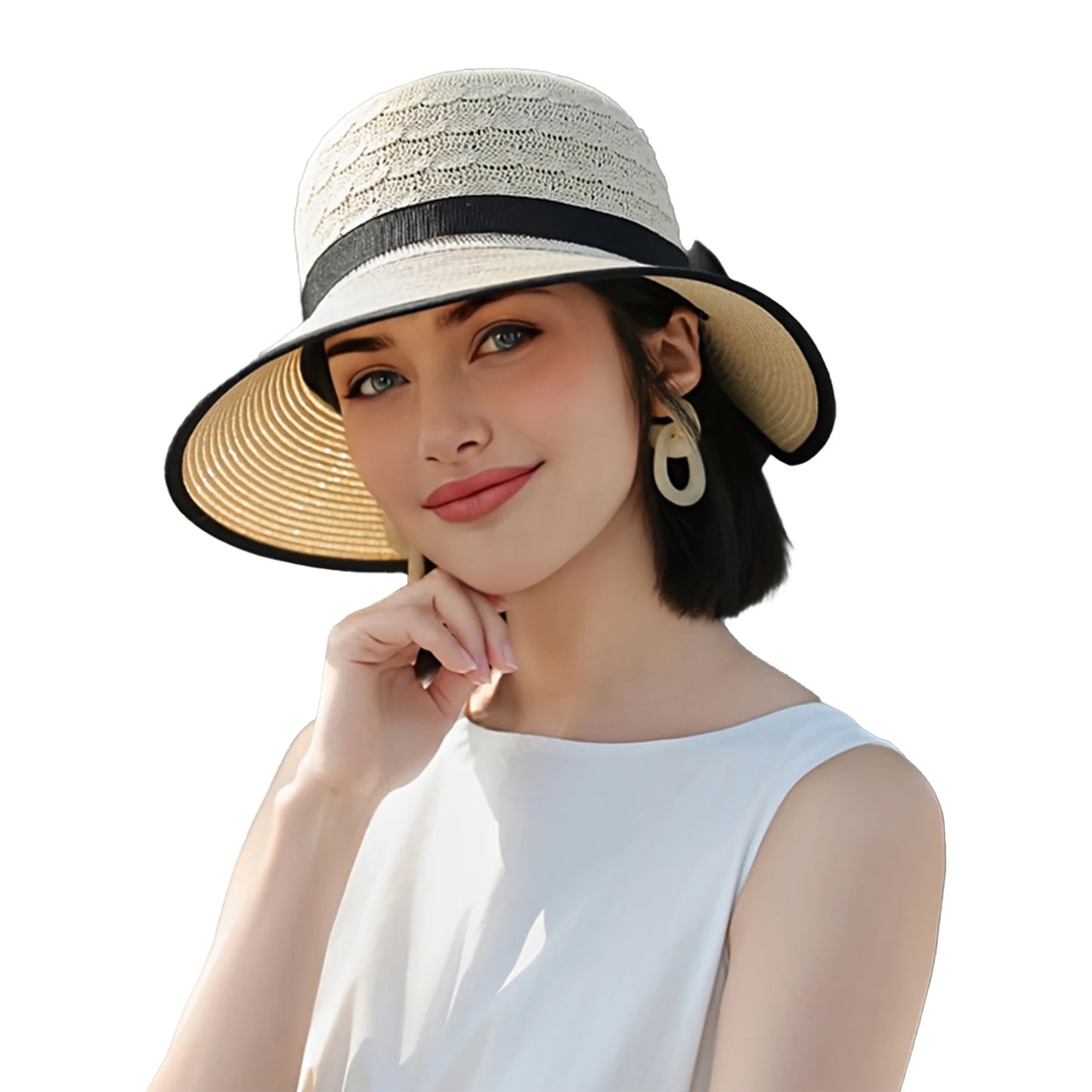Summer Beach Straw Sun Hat Breathable French Style Bowknot Straw Hats