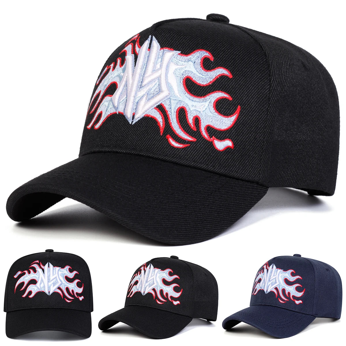 Unisex NY Flame Embroidery Baseball Caps Spring Autumn Outdoor Sports Cap
