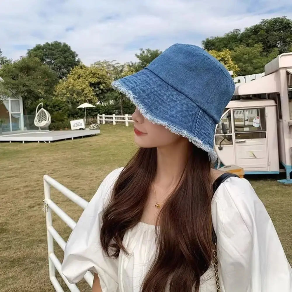 Style Denim Summer Sun Hat Foldable Cotton Reversible Fisherman Hat