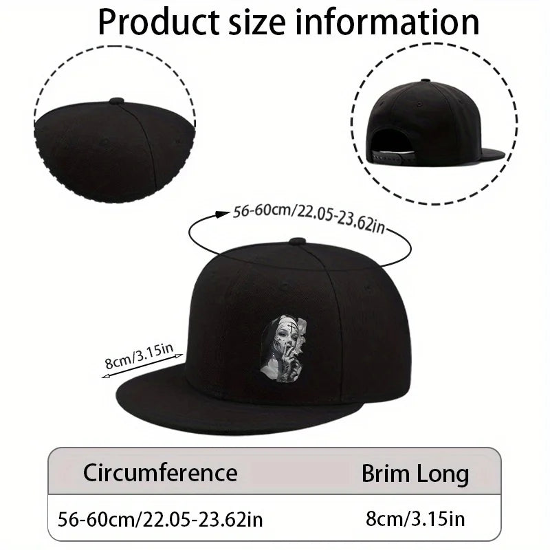 Fashion Flat Brim Baseball Cap Adjustable Vintage Style Graphic Design Hip Hop Hat Unisex Snapback Cap