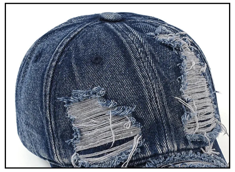 Distressed Denim Baseball Cap Ripped Vintage Dad Hat Unisex Adjustable