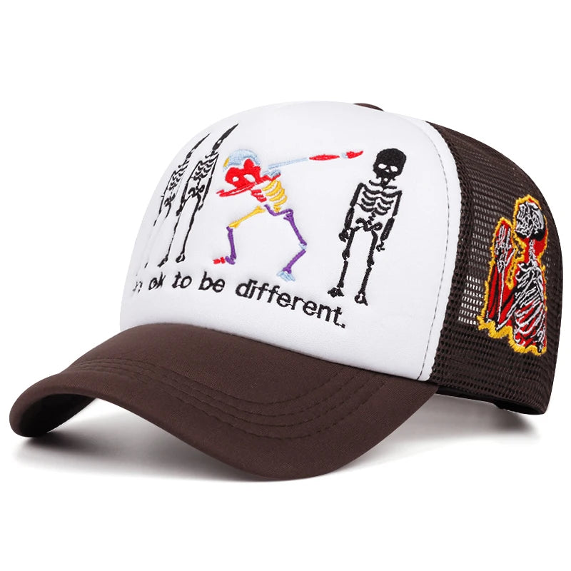 Five Skeleton Side Prayer Embroidery Trendy Retro Hip Hop Hat Men's Outdoor