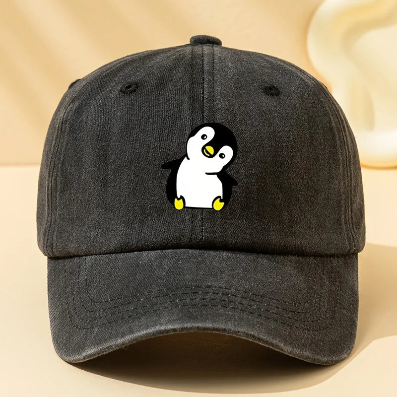 Retro Washed Penguin Cartoon Printed Baseball Cap Suitable for Men and Women