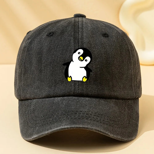 Retro Washed Penguin Cartoon Printed Baseball Cap Suitable for Men and Women