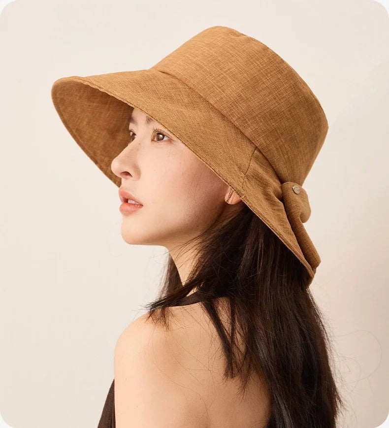 Cotton-Linen Sun Hat For Women Solid Color Fisherman's Hat Solid Color Sun Hat