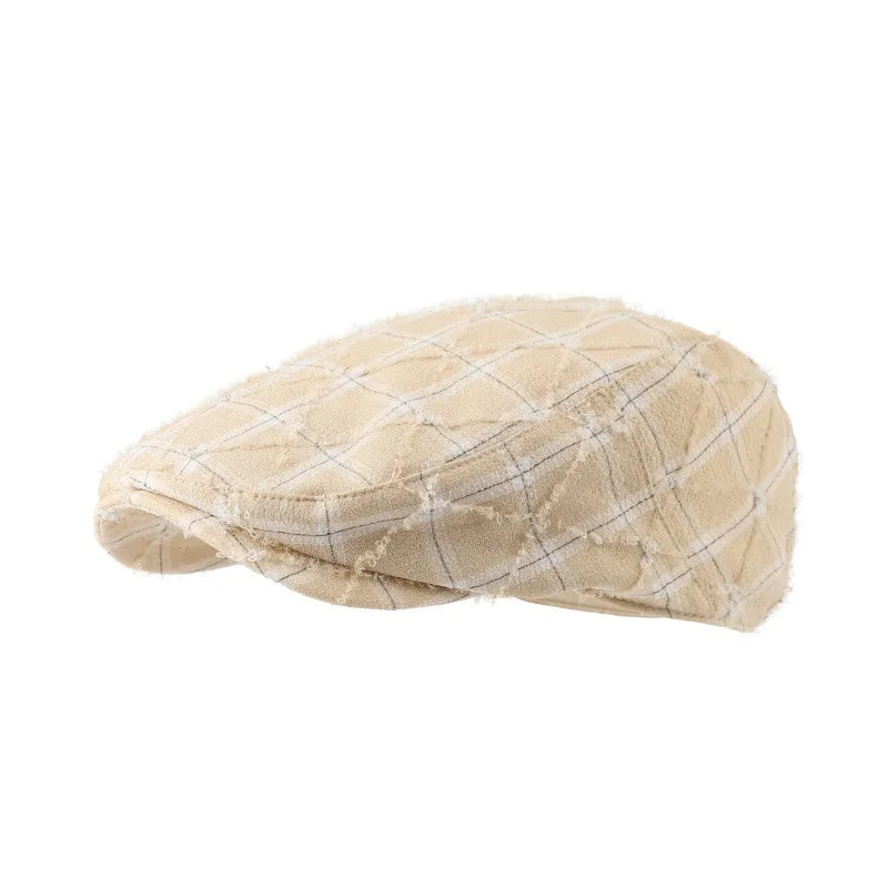 Korean Fashion Plaid Women's Berets Spring Autumn Octagonal Painter Cap