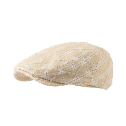 Korean Fashion Plaid Women's Berets Spring Autumn Octagonal Painter Cap