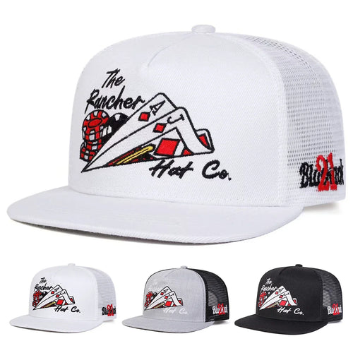 Unisex Poker Embroidery Hip Hop Net Hats Adjustable Casual Snapback Baseball Caps Outdoor Sunscreen Hat