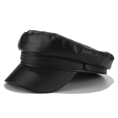 Fashion PU Leather Beret Vintage England Flat