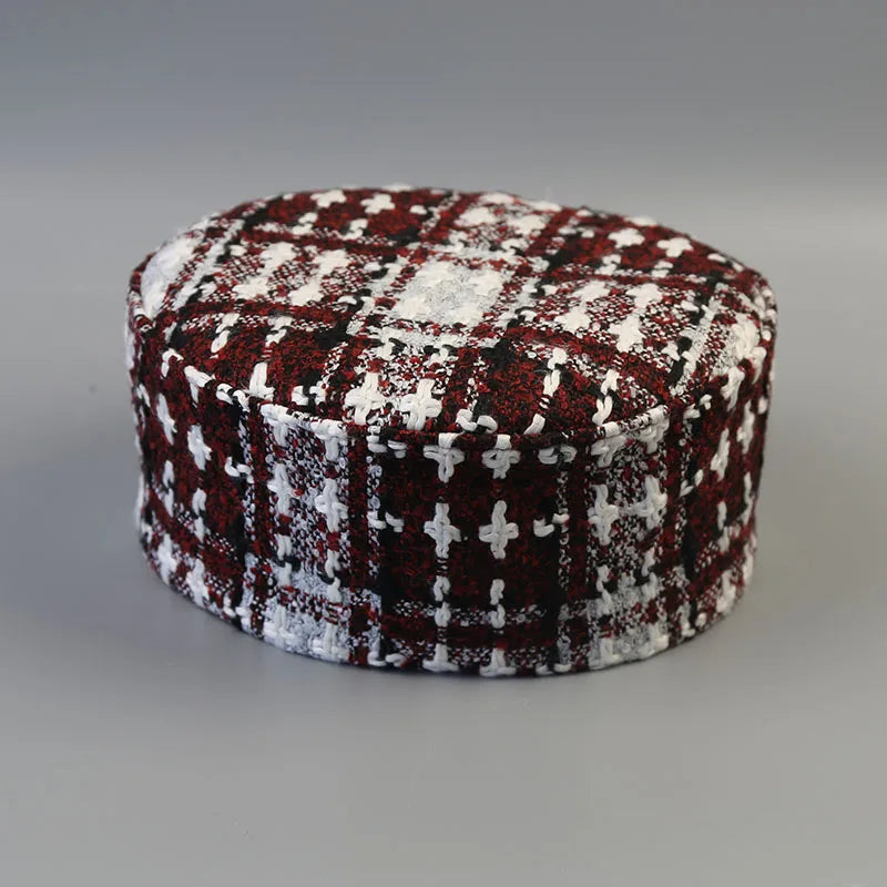 Elegant  Evening Party Beret Black White Striped Cap