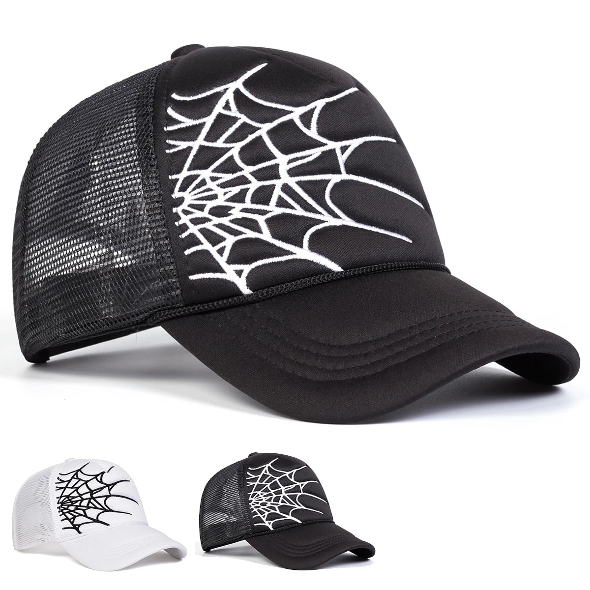 Unisex Spider Web Embroidery Baseball Net Caps Spring and Summer
