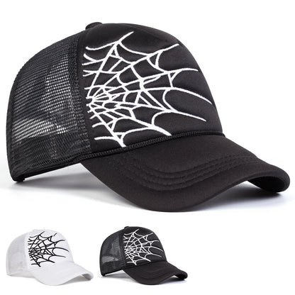 Unisex Spider Web Embroidery Baseball Net Caps Spring and Summer