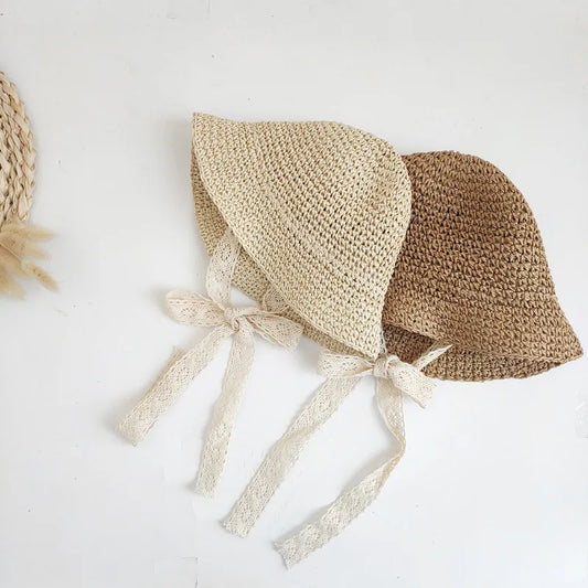 Fashion Lace Baby Hat Summer Straw Bow Baby Girl Cap