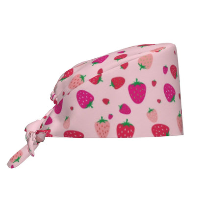 Strawberry Pink Printed Work Cap For Both Men And Women Nurse Doctor Surgical Cap
