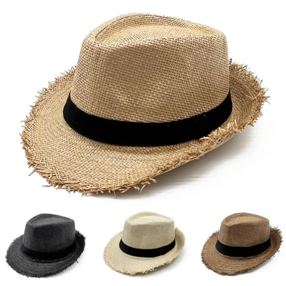 Straw Sun Hat Casual Breathable Cowboy Wide Brim Jazz Hat